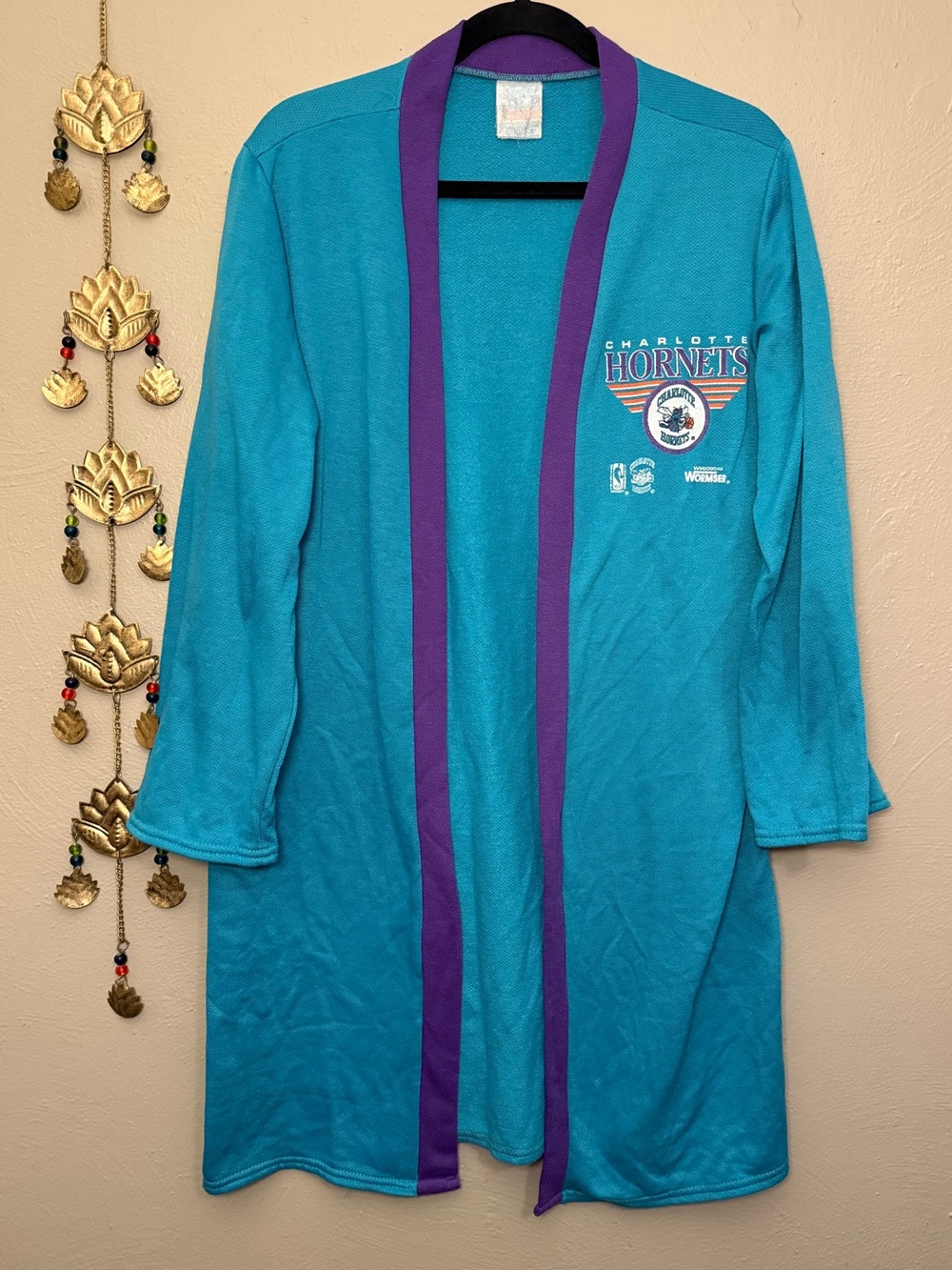 NBA Apparel Vintage 90s Charlotte Hornets Teal & Purple Open Robe Loungewear